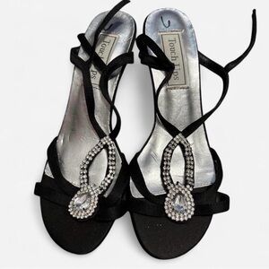 Touch Ups Black Strappy Heels with Rhinestones